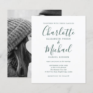 Emerald Green Script Photo Budget Wedding Invite
