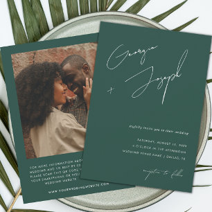 Emerald Green   Script Photo QR Code Wedding Invitation
