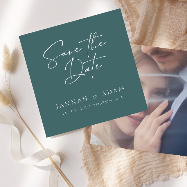 Emerald Green Script Photo Wedding Save The Date (Creator Uploaded)