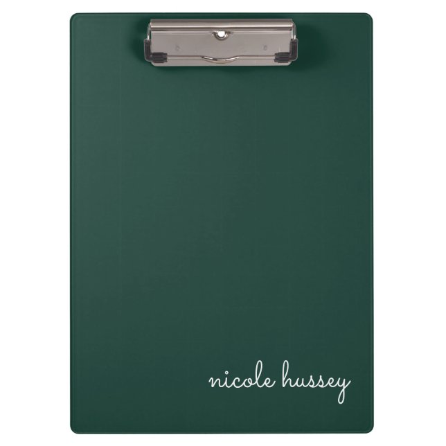 Emerald Green Script  | Stylish Monogram Modern Clipboard (Front)