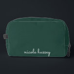 Emerald Green Script  | Stylish Monogram Modern Dopp Kit<br><div class="desc">A simple stylish custom monogram design in an casual handwritten in striking monochrome emerald green and white. The monogram can easily be personalised to make a design as unique as you are! The perfect trendy gift or accessory for any occasion.</div>