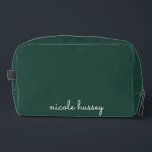 Emerald Green Script  | Stylish Monogram Modern Dopp Kit<br><div class="desc">A simple stylish custom monogram design in an casual handwritten in striking monochrome emerald green and white. The monogram can easily be personalised to make a design as unique as you are! The perfect trendy gift or accessory for any occasion.</div>
