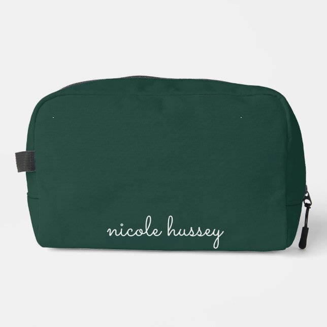 Emerald Green Script  | Stylish Monogram Modern Dopp Kit (Front)