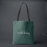 Emerald Green Script  | Stylish Monogram Modern Tote Bag<br><div class="desc">A simple stylish custom monogram design in an casual handwritten in striking monochrome emerald green and white. The monogram can easily be personalised to make a design as unique as you are! The perfect trendy gift or accessory for any occasion.</div>