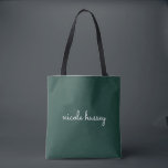 Emerald Green Script  | Stylish Monogram Modern Tote Bag<br><div class="desc">A simple stylish custom monogram design in an casual handwritten in striking monochrome emerald green and white. The monogram can easily be personalised to make a design as unique as you are! The perfect trendy gift or accessory for any occasion.</div>