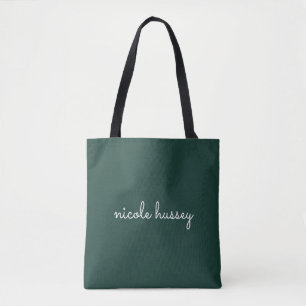 Emerald Green Script    Stylish Monogram Modern Tote Bag