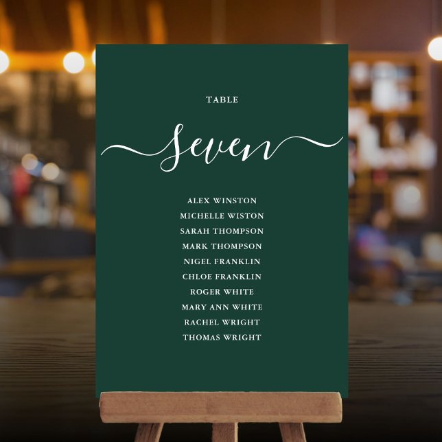 Emerald Green Script Table Number Seating Chart (Emerald Green Script Table Number Seating Chart)
