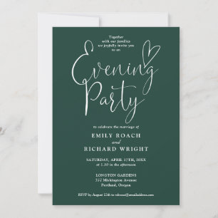  Emerald Green Script Wedding Evening Party Invitation