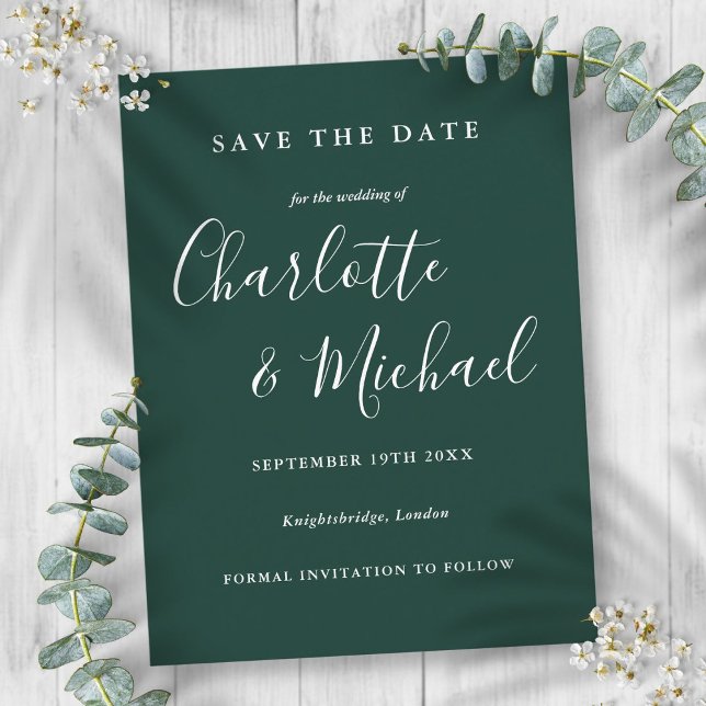 Emerald Green Script Wedding Save the Date Card (Emerald Green Script Wedding Save the Date Card)