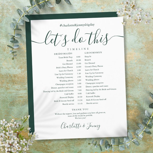 Emerald Green Script Wedding Schedule Timeline (Emerald Green Script Wedding Schedule Timeline)