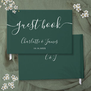 Emerald Green Signature Script Wedding Guest Book