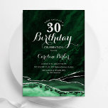 Emerald Green Silver Agate 30th Birthday Invitation<br><div class="desc">Emerald green and silver agate 30th birthday party invitation. Elegant modern design featuring watercolor agate marble geode background,  faux glitter silver and typography script font. Trendy invite card perfect for a stylish women's bday celebration. Printed Zazzle invitations or instant download digital printable template.</div>