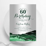 Emerald Green Silver Agate Marble 60th Birthday Invitation<br><div class="desc">Emerald green and silver agate 60th birthday party invitation. Elegant modern design featuring watercolor agate marble geode background,  faux glitter silver and typography script font. Trendy invite card perfect for a stylish women's bday celebration. Printed Zazzle invitations or instant download digital printable template.</div>