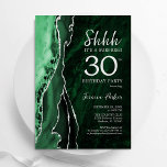 Emerald Green Silver Agate Surprise 30th Birthday Invitation<br><div class="desc">Emerald green and silver agate surprise 30th birthday party invitation. Elegant modern design featuring watercolor agate marble geode background,  faux glitter silver and typography script font. Trendy invite card perfect for a stylish women's bday celebration. Printed Zazzle invitations or instant download digital printable template.</div>