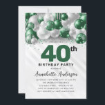 Emerald Green Silver Balloon Glitter 40th Birthday Invitation<br><div class="desc">Modern Glam Emerald Green Silver Balloon Glitter Sparkle Any Age Birthday Invitation</div>