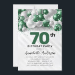 Emerald Green Silver Balloon Glitter 70th Birthday<br><div class="desc">Modern Glam Emerald Green Silver Balloon Glitter Sparkle Any Age Birthday Invitation</div>