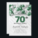 Emerald Green Silver Balloon Glitter 70th Birthday Invitation<br><div class="desc">Modern Glam Emerald Green Silver Balloon Glitter Sparkle Any Age Birthday Invitation</div>