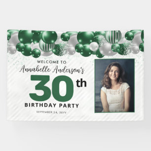 Emerald Green Silver Balloon Glitter Photo Welcome Banner