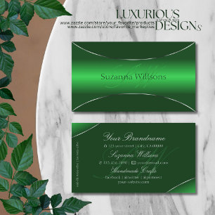 Emerald Green Silver Border with Monogram Stylish Business Card