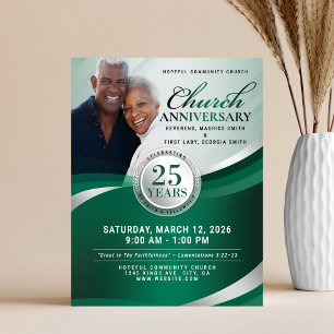 Emerald Green & Silver Church Anniversary Flyer
