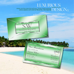 Emerald Green Silver Decor with Monogram and Logo Business Card