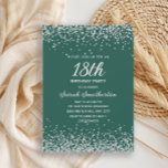 Emerald Green Silver Diamond Glitter 18th Birthday Invitation<br><div class="desc">Celebrate in timeless style with this emerald green and silver glitter 18th birthday invitation. The rich jewel-tone background paired with sparkling faux silver confetti creates a look that’s both elegant and modern. Perfect for milestone birthdays, this design is ideal for anyone who wants a sophisticated yet vibrant party invitation. Personalise...</div>