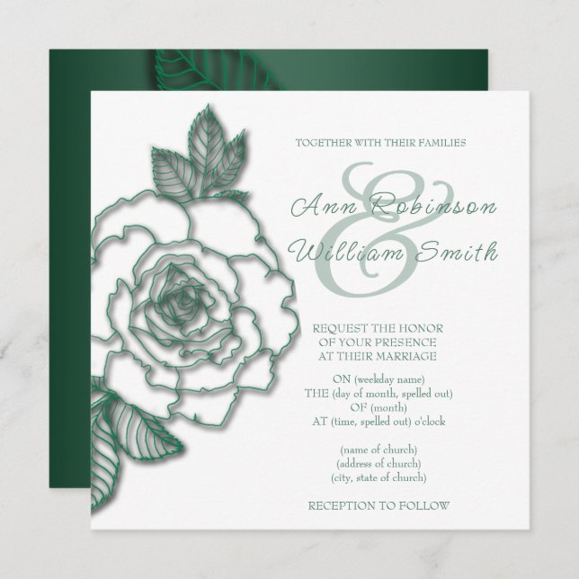 Emerald green Silver Elegant Wedding Invitation (Front/Back)