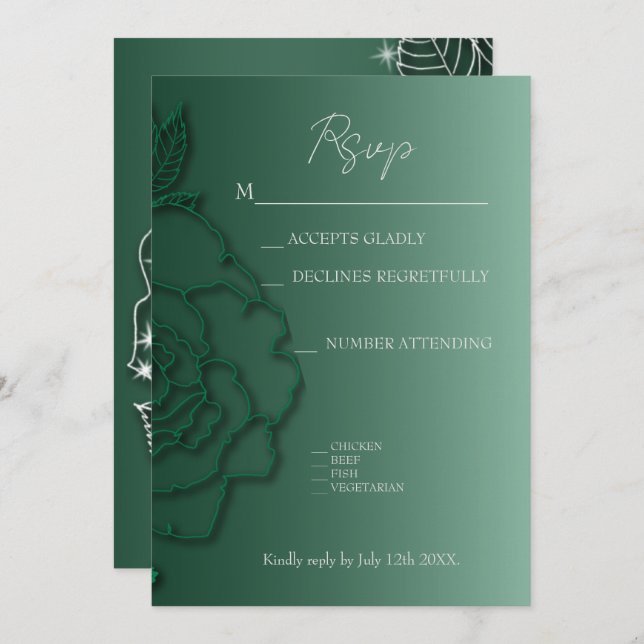 Emerald green Silver floral Elegant Wedding (Front/Back)