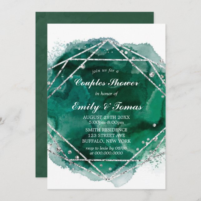 Emerald Green Silver Geometric Couples Shower  (Front/Back)