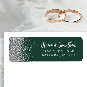 Emerald Green Silver Glitter Wedding Address