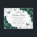 Emerald Green Silver Quinceanera Reception Details Enclosure Card<br><div class="desc">Emerald green silver Quinceanera reception details enclosure cards. Features,  script font,  silver butterflies,  watercolor roses and tiara. Perfect for an elegant princess style glam celebration. Personalize with your own details.</div>