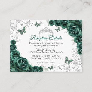 Emerald Green Silver Quinceanera Reception Details Enclosure Card