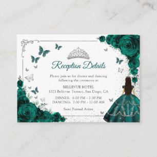 Emerald Green Silver Quincenarea Reception Details Enclosure Card