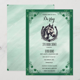Emerald Green & Silver Vintage Engraving Horseshoe Invitation