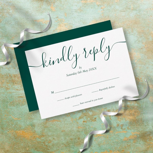 Emerald Green Simple Elegant Script RSVP Card (Creator Uploaded)