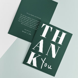 Emerald Green Simple Minimalist Bold Wedding Thank You Card