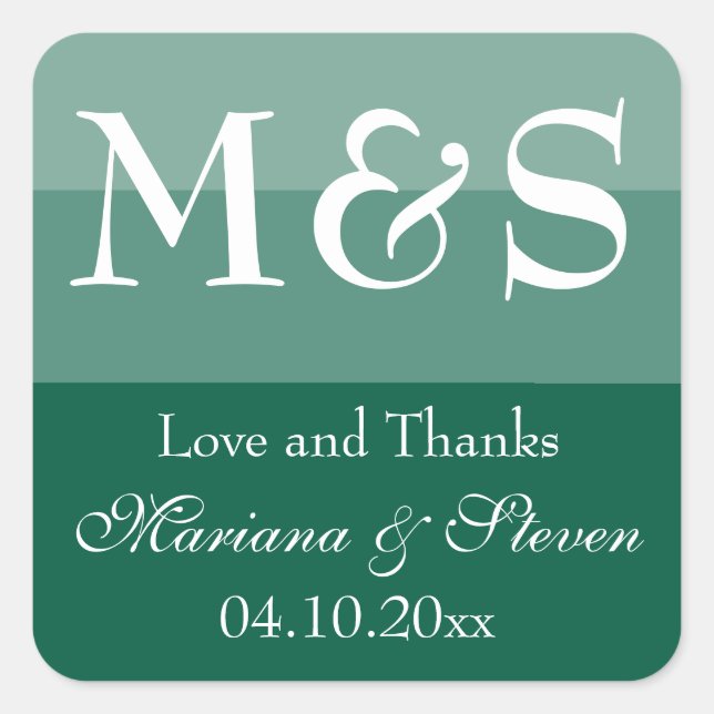 Emerald Green Simple Modern Chic Script Wedding Square Sticker (Front)