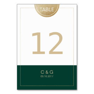 Emerald green simple modern wedding table number