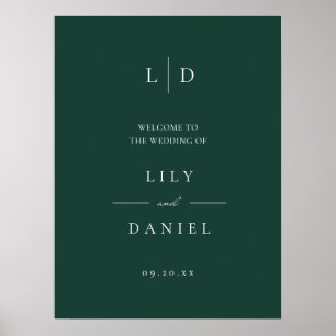 Emerald Green Simple Monogram Wedding Welcome Sign