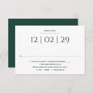 Emerald Green Simple Special Date Wedding RSVP Card