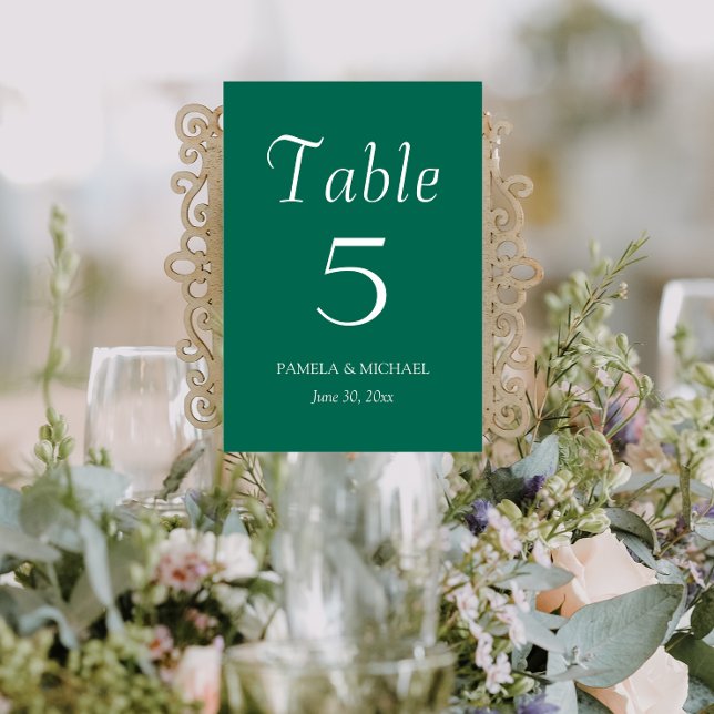 Emerald Green Simple Style Wedding Table Number (In Situ Wedding)