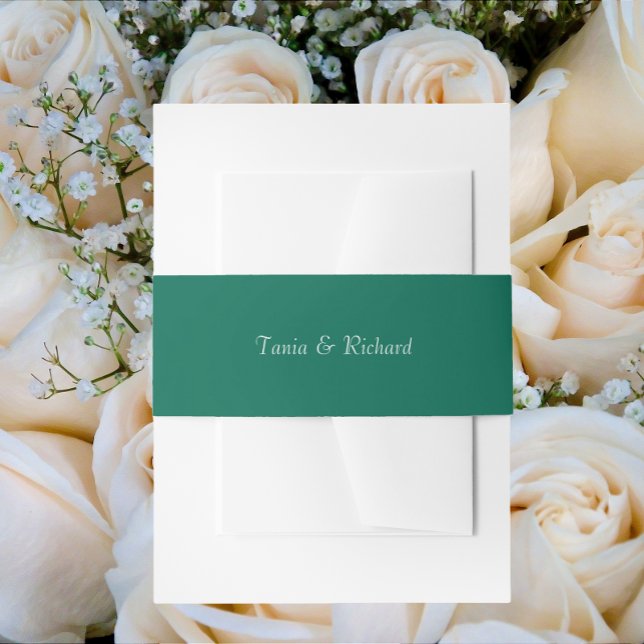 Emerald Green Simple Stylised Name Wedding Invitation Belly Band (In Situ Weddings)