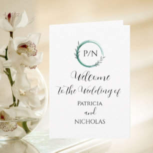 Emerald Green Simple Wreath & Initials Wedding Programme