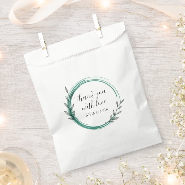 Emerald Green Simple Wreath Wedding Favour Bags (Clipped)
