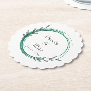 Emerald Green Simple Wreath Wedding Paper Coaster