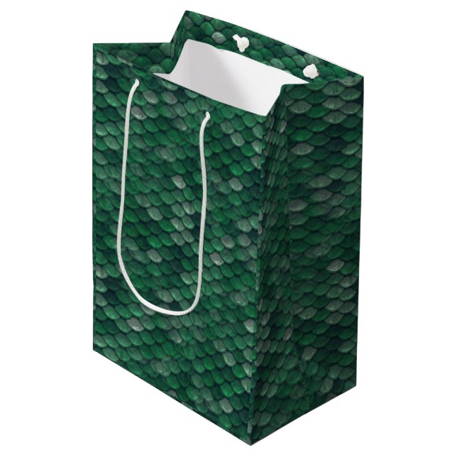 Emerald Green Snake Skin/Dinosaur Dragon Scale Medium Gift Bag (Front Angled)