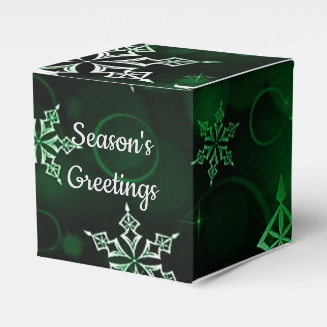 Emerald Green Snowflake Motif Cube Favour Box (Front Side)