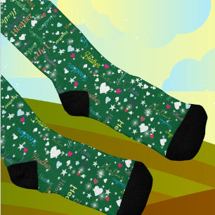 Emerald Green Socks Full of Names Hearts and Stars