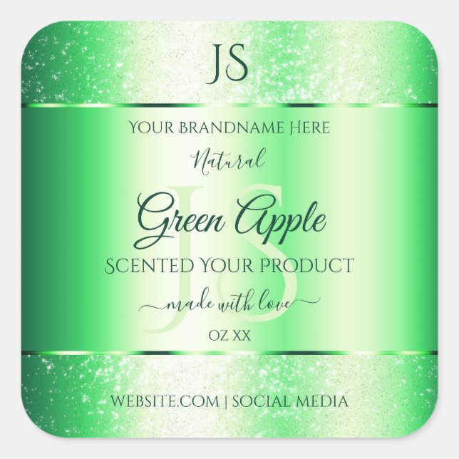 Emerald Green Soft Glitter Product Labels Monogram (Front)