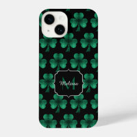 Emerald Green Sparkle Shamrock black Monogram